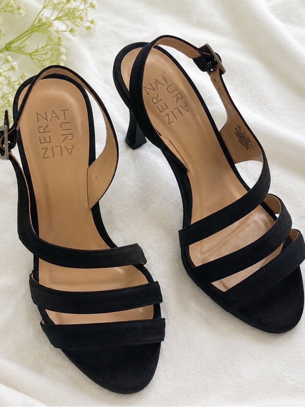 Tai Black Suede Strappy Mid-Heel Sandals